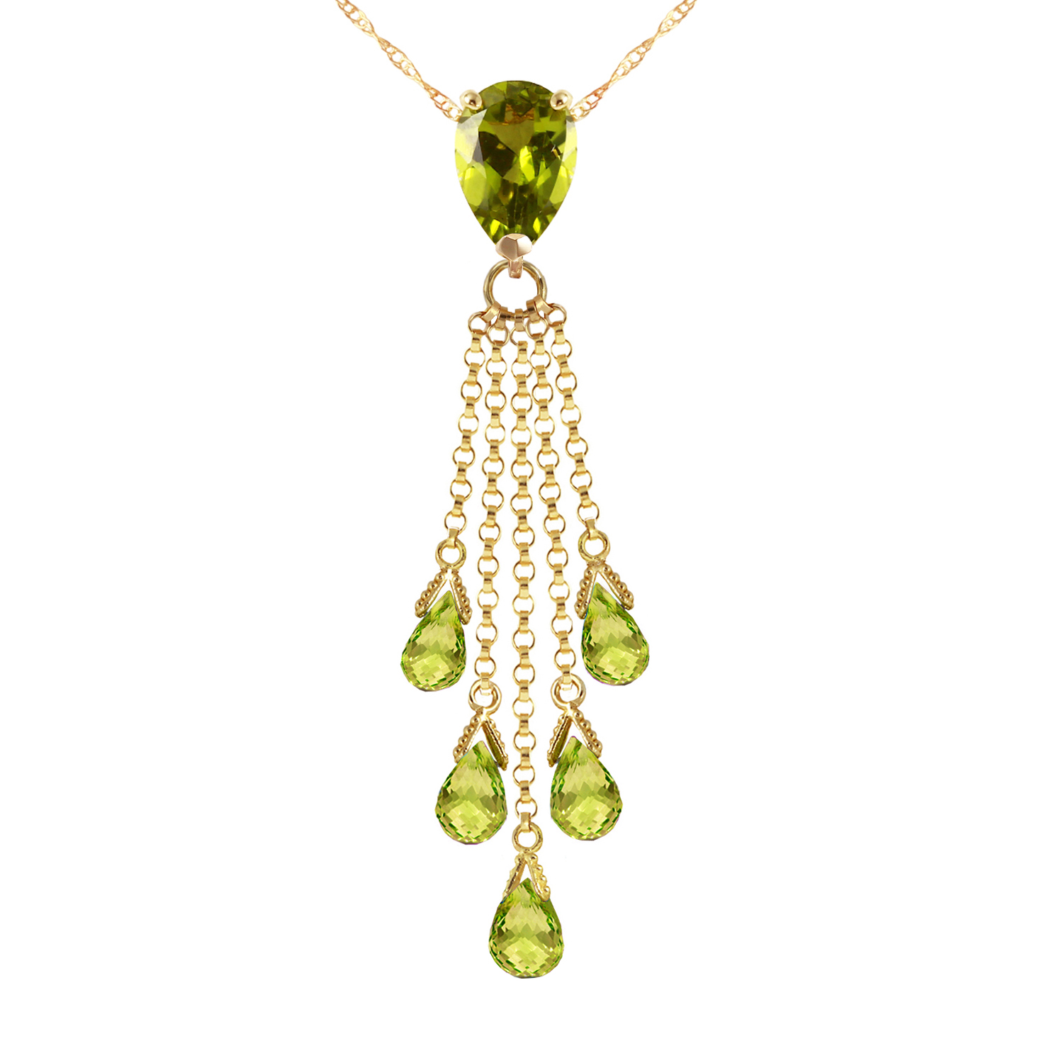 14k Solid Gold Necklace With Briolette Peridots Yellow Gold 1647$